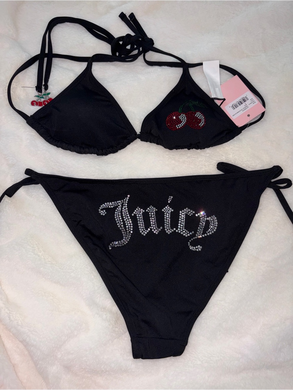 Juicy Couture Black Rhinestone Cherry Bikini Set